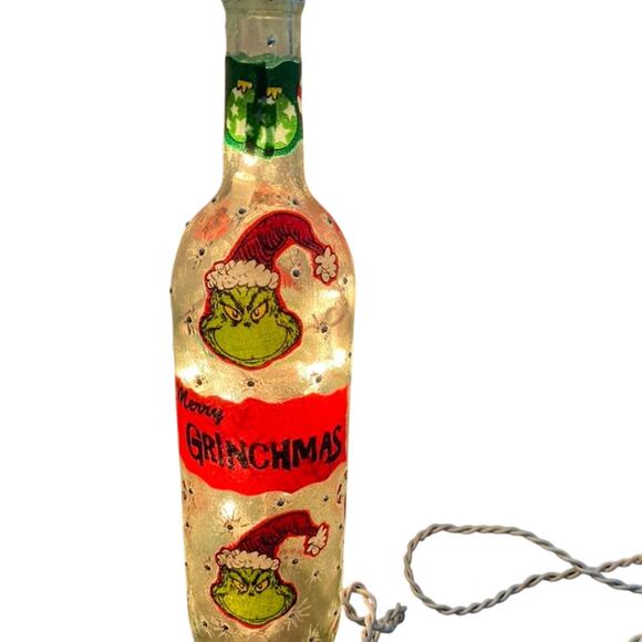 Designer Grinch Merry Grinchmas Bottle Lights Beautiful Handmade Unique Gift - Picture 2 of 8